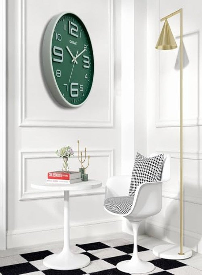 OREVA 12 Inch Round Fancy Embossed Number Dial Contemporary Stylish Quartz Clocks Modern Analog Silent Wall Clock for Living Room Bedroom Latest Home Décor Office AQ-9497SS (Green) - Image 3